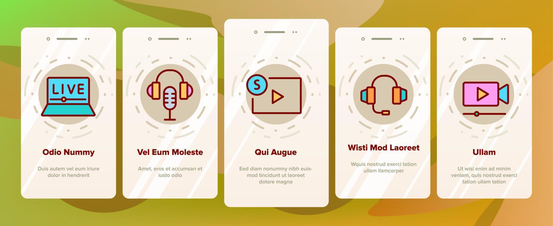 Streamen Sie Live-Video-Onboarding-Icons Set-Vektor vektor