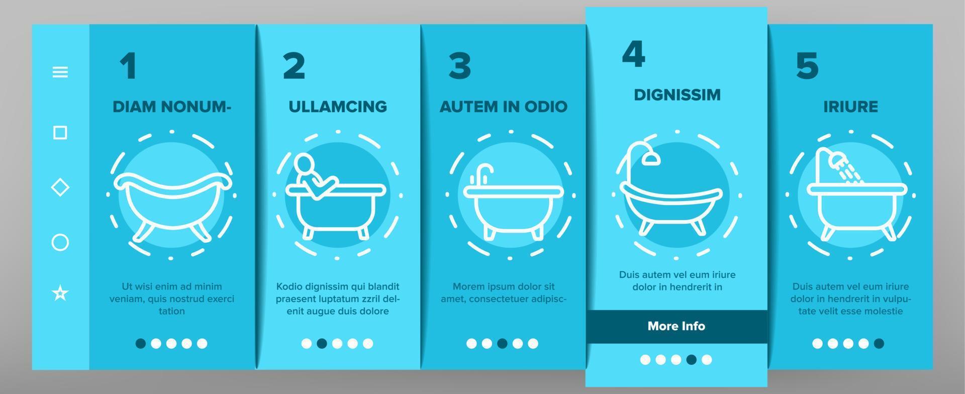 Onboarding-Symbole für Badewanne und Dusche setzen Vektor