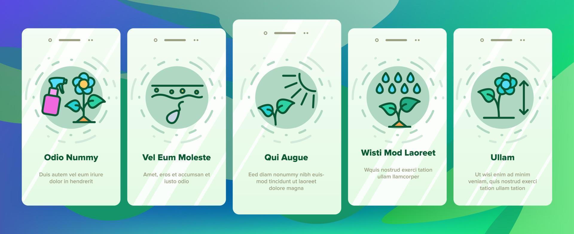 wachsende blumen pflanzen onboarding symbole setzen vektor
