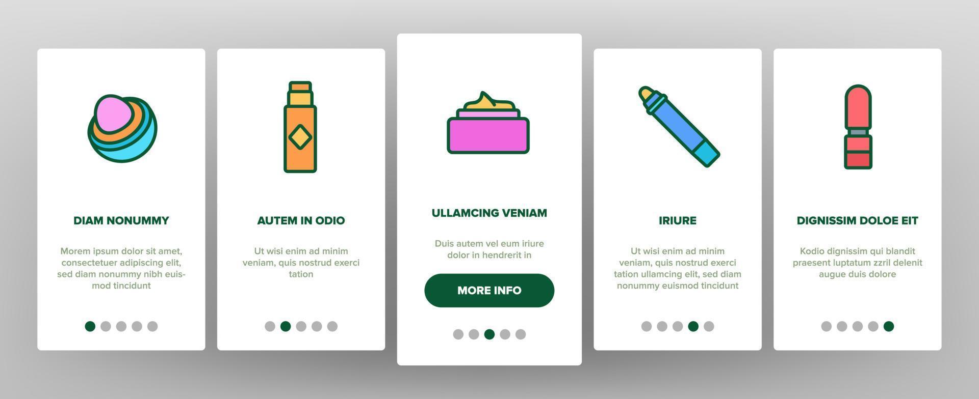 läppbalsam kosmetiska onboarding ikoner som vektor
