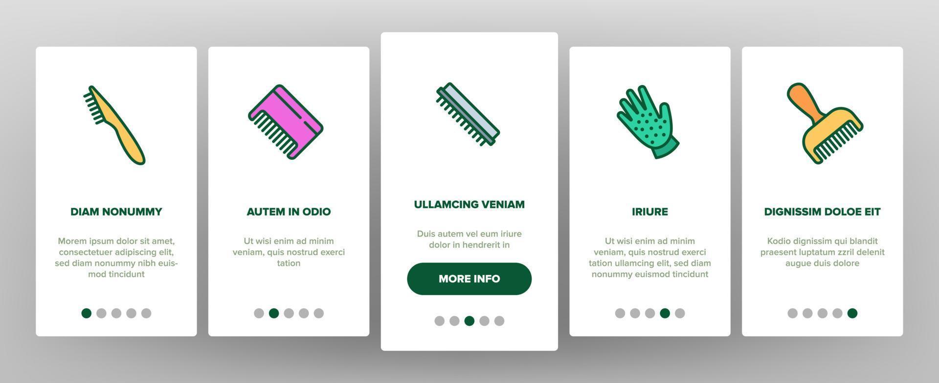 grooming borste för husdjur onboarding ikoner som vektor