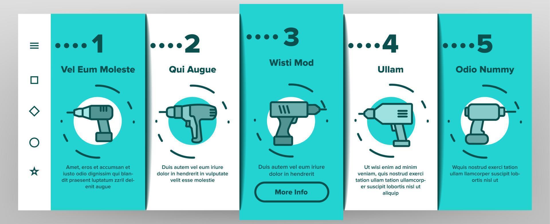 Onboarding-Symbole für Bohrgeräte setzen Vektor