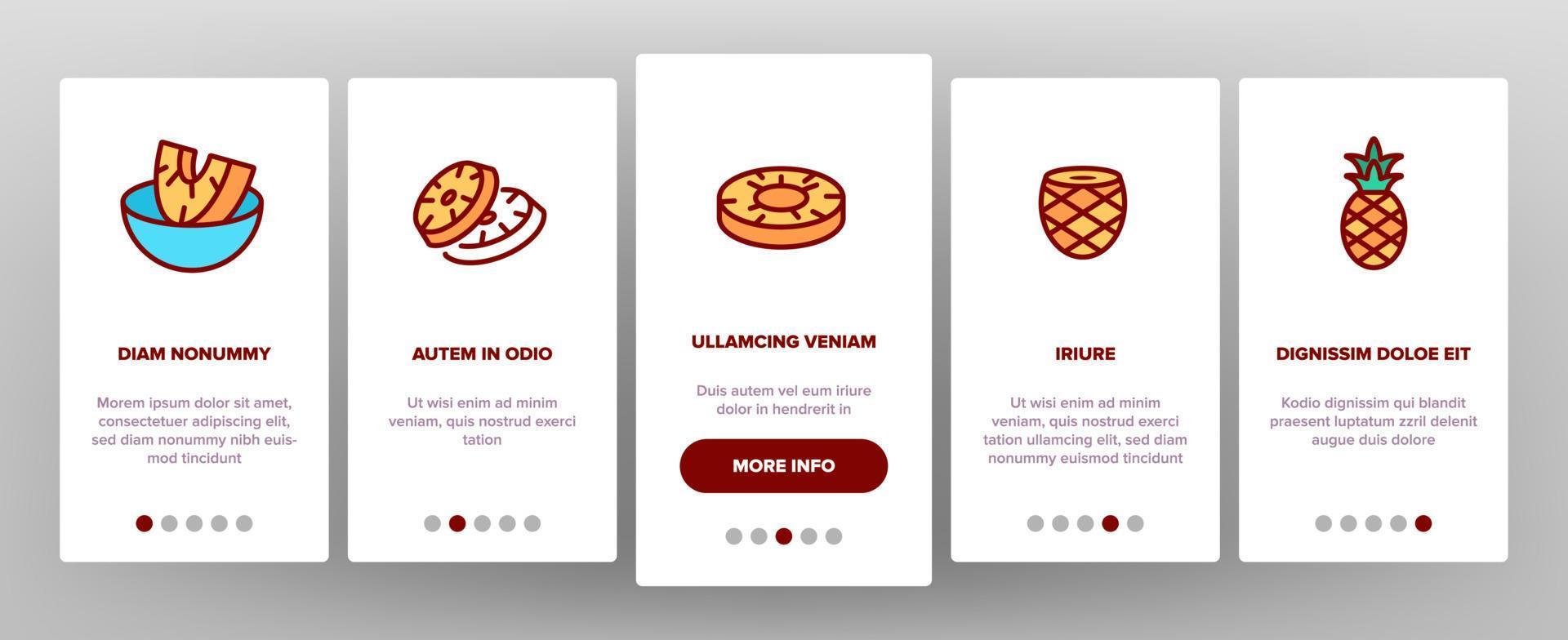 ananas exotisk mat onboarding ikoner som vektor