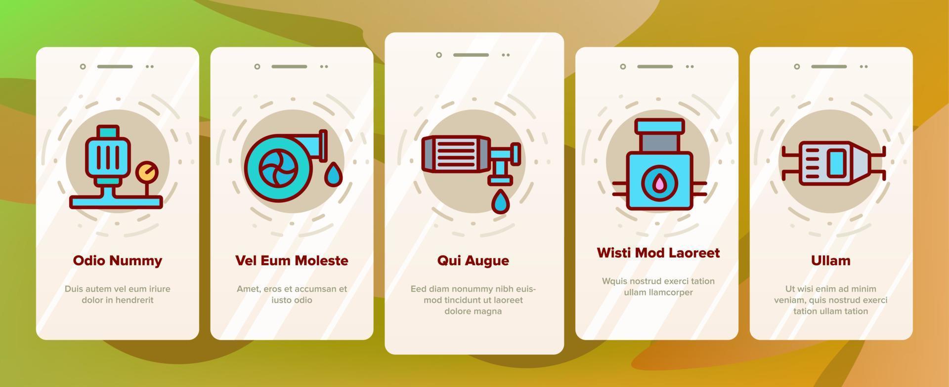Onboarding-Symbole für Wasserpumpen setzen Vektor