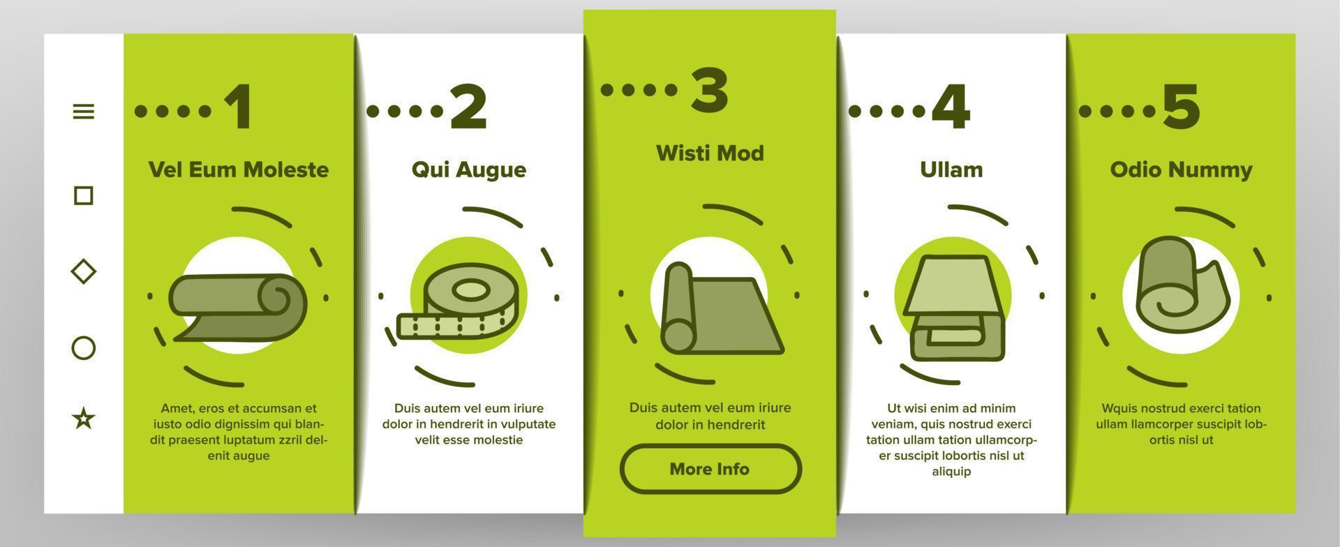 rulle och rulle material onboarding ikoner som vektor
