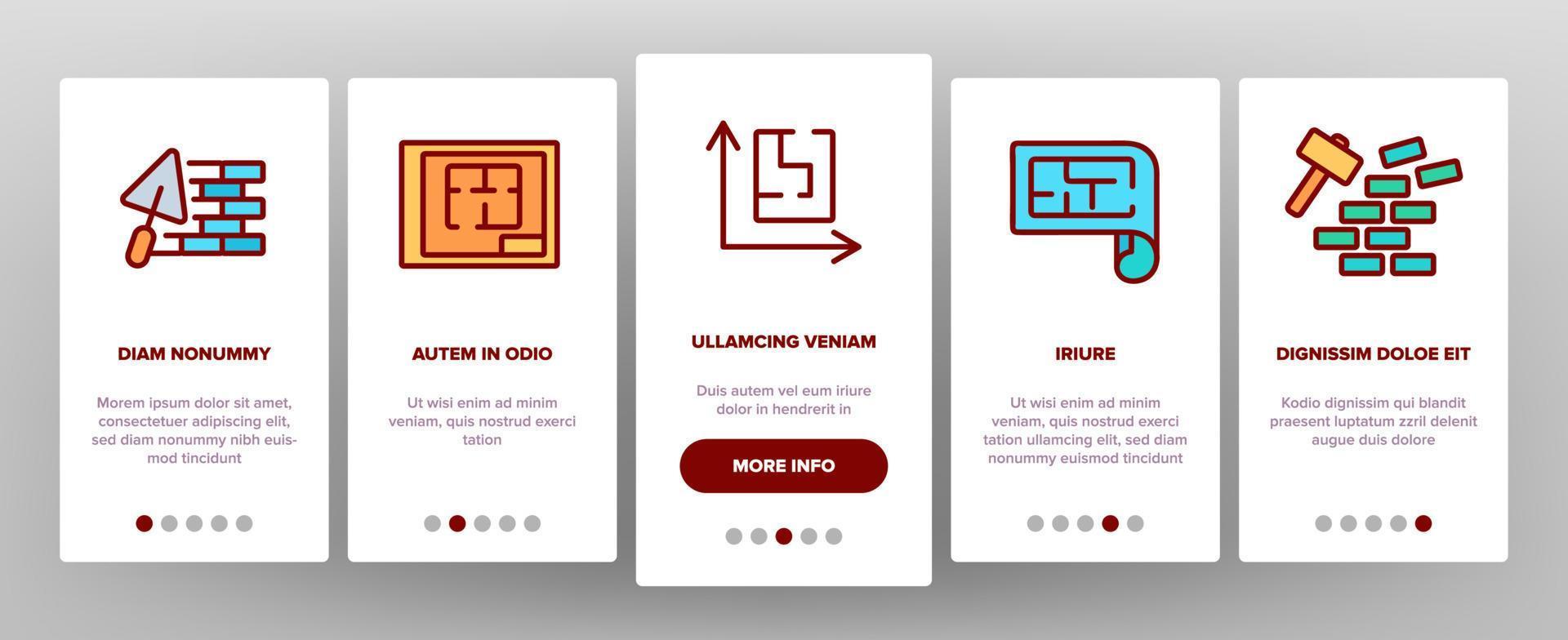 Blaupause Architektur Onboarding Icons Set Vektor