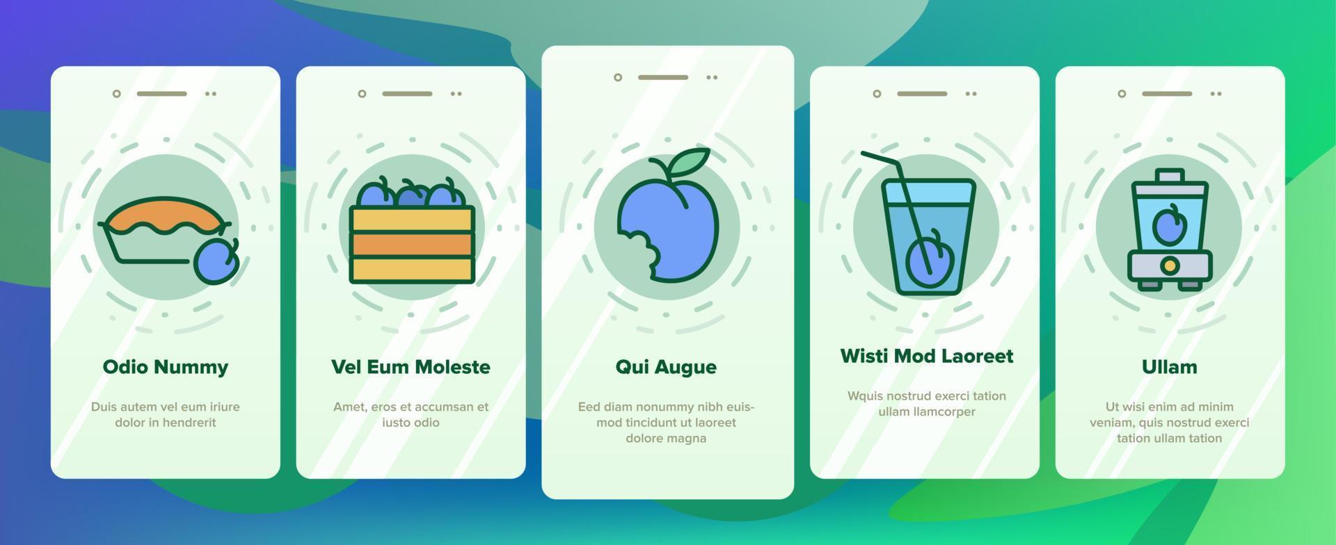 plommon vitamin frukt onboarding ikoner som vektor
