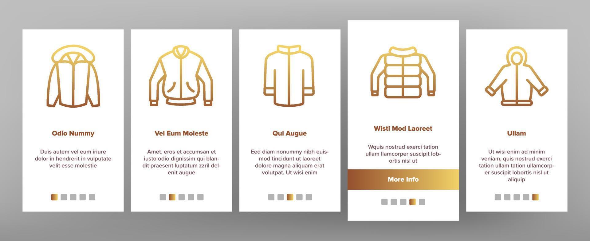 jacka modekläder onboarding ikoner som vektor