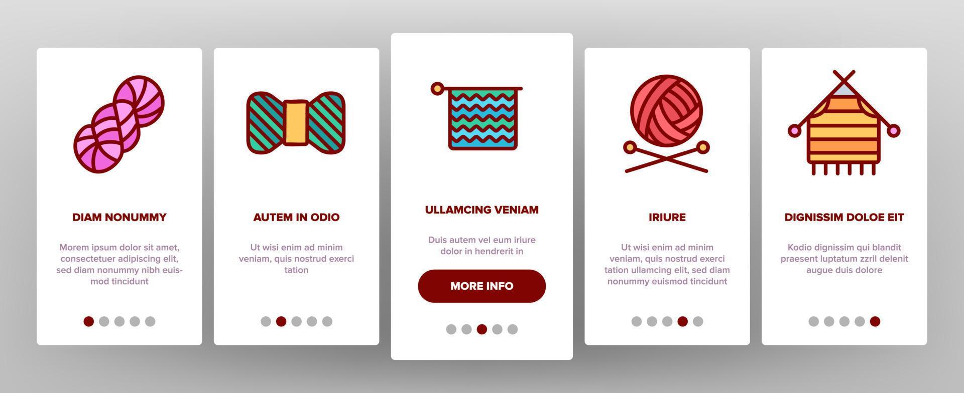 garn boll för stickning onboarding ikoner som vektor