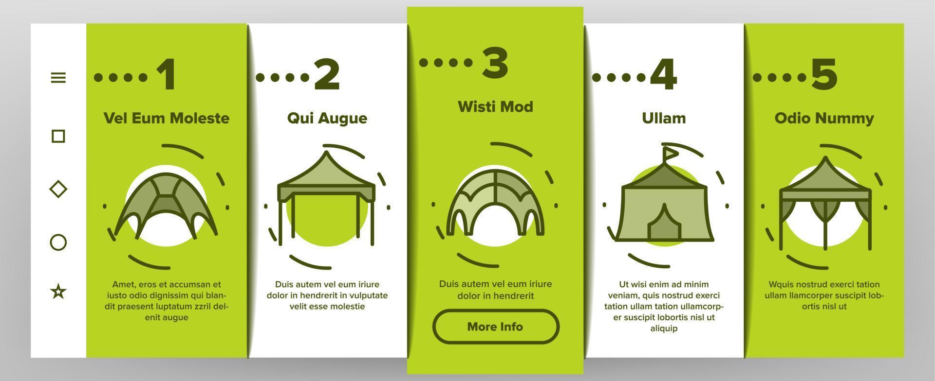 tältresor och cirkus onboarding ikoner som vektor