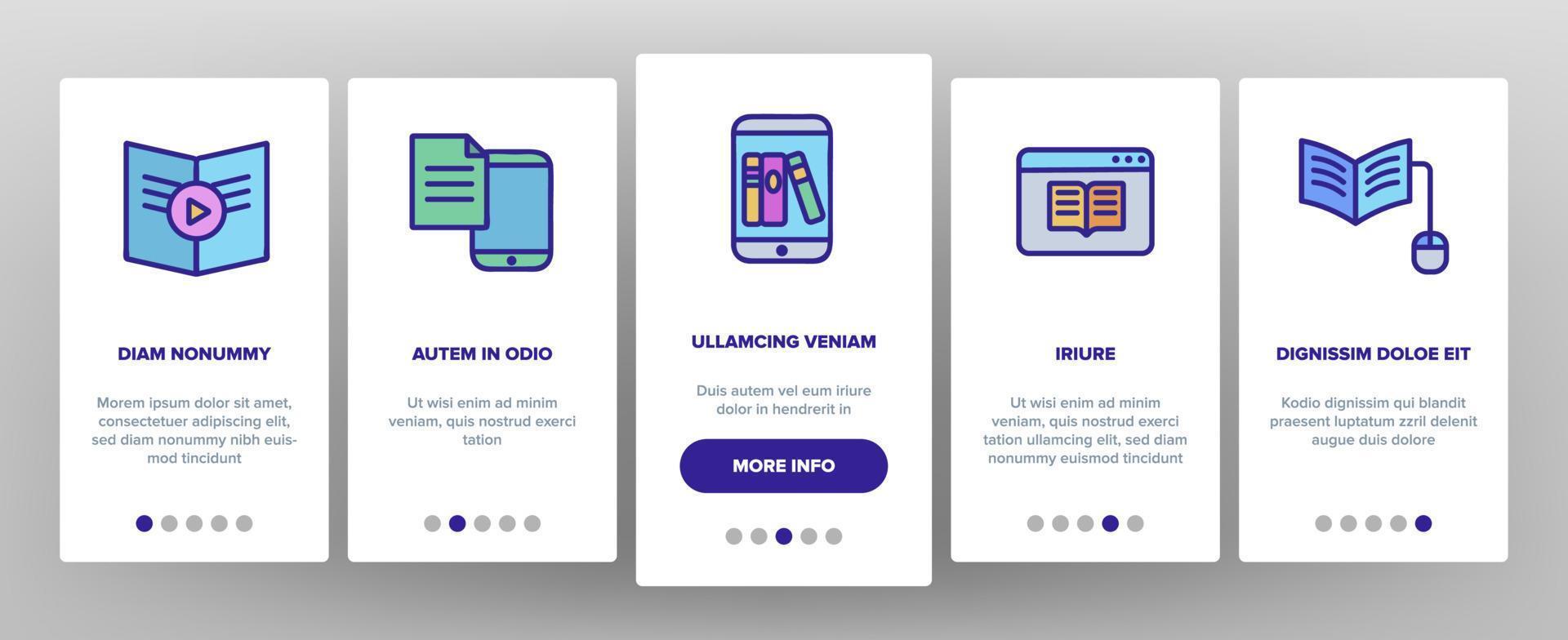 ebook elektroniska verktyg onboarding ikoner set vektor