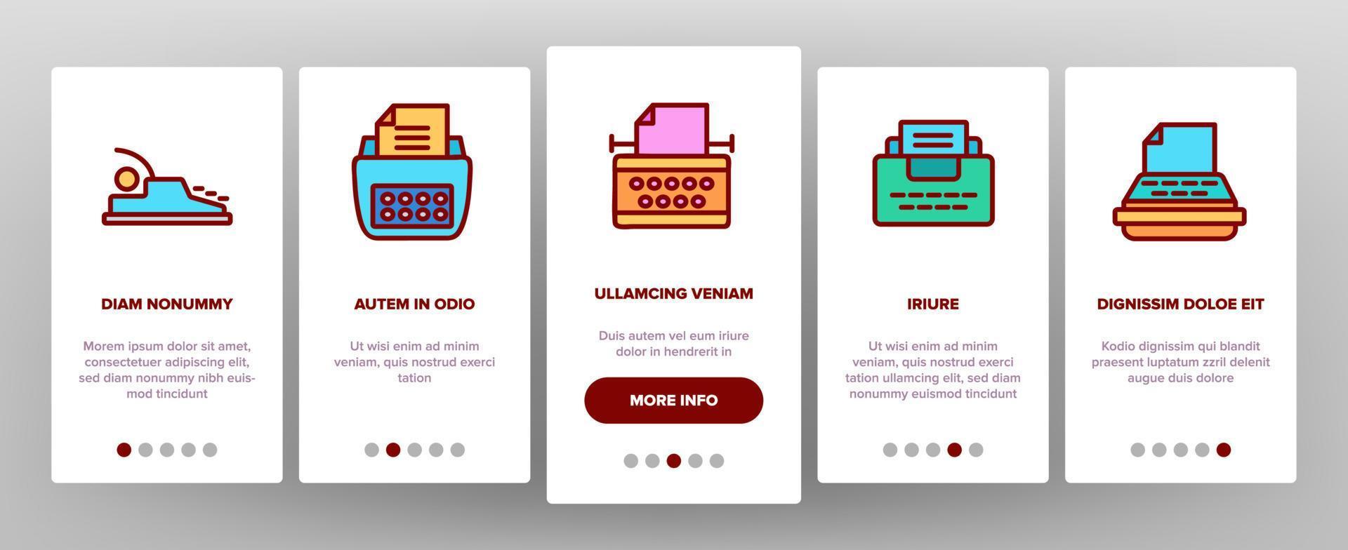 skrivmaskin onboarding ikoner som vektor