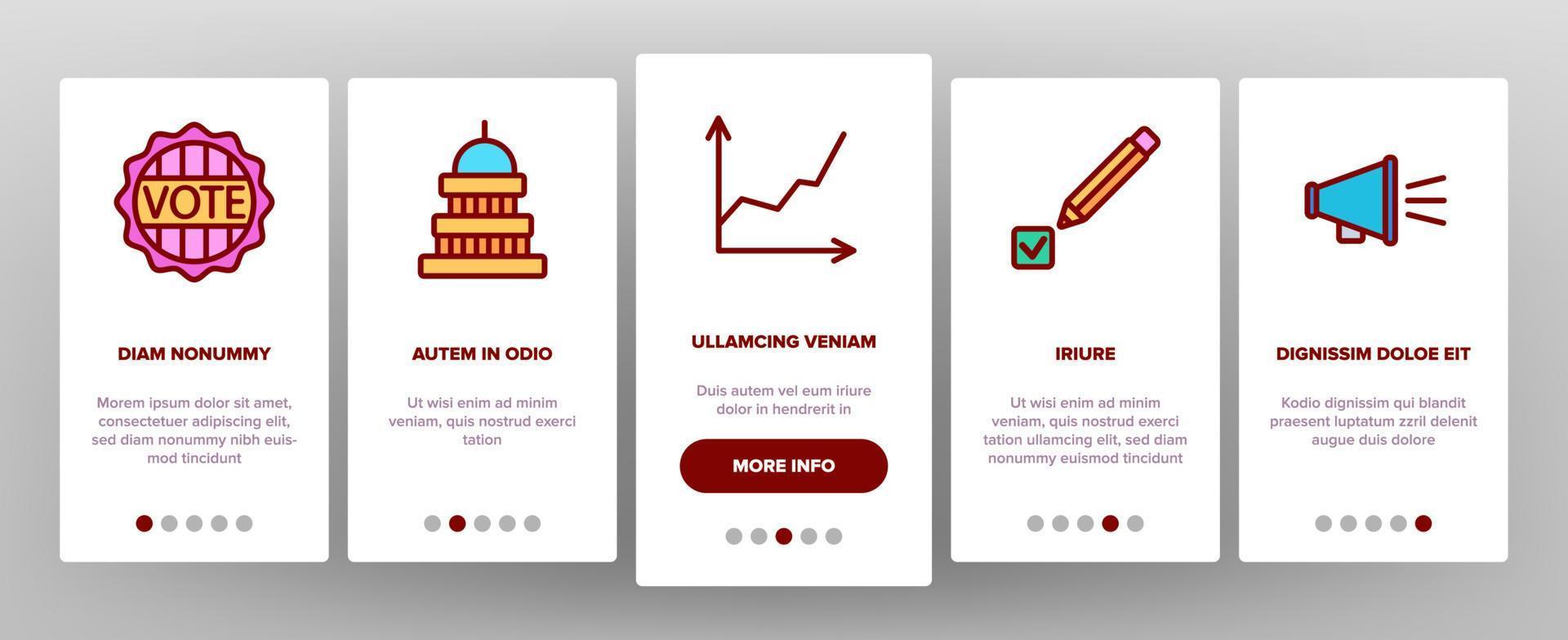Abstimmungs- und Wahl-Onboarding-Symbole setzen Vektor