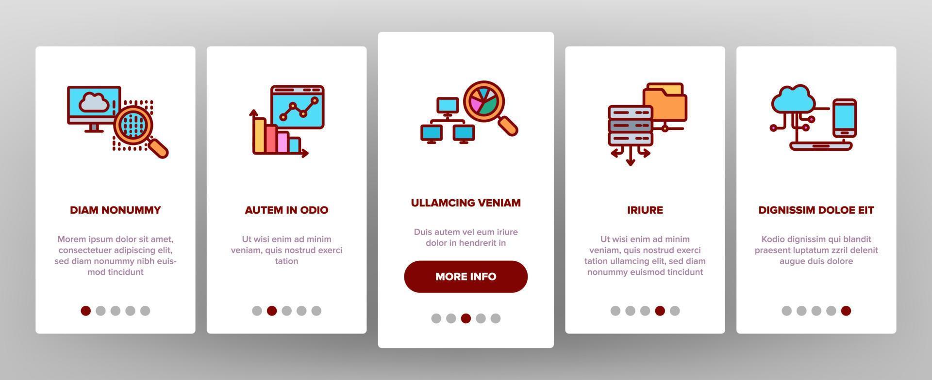 dataanalys, webblagringsvektor onboarding mobil app sidskärm vektor