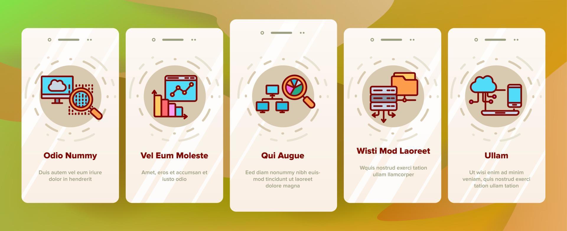 datenanalyse, webspeichervektor beim onboarding des mobilen app-seitenbildschirms vektor