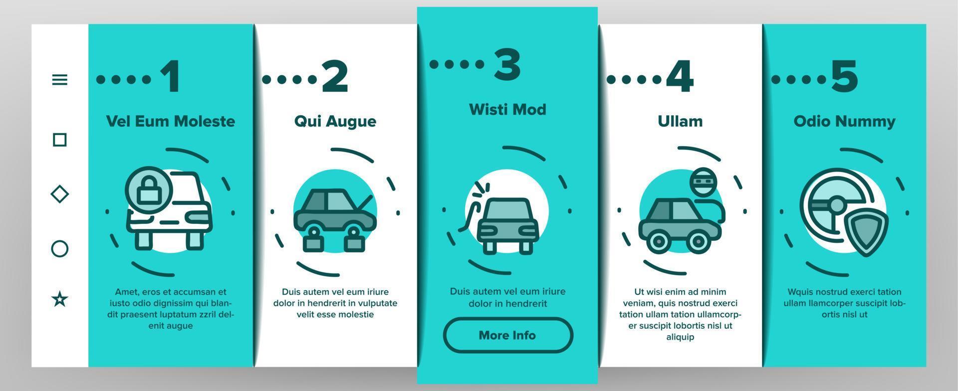 bilstöld onboarding ikoner som vektor