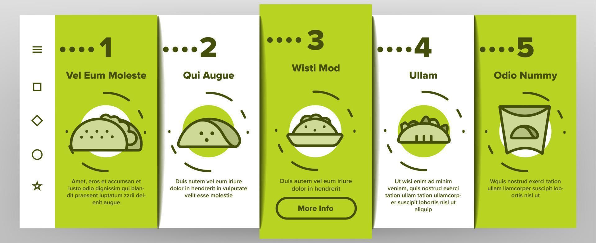 Taco-Burrito-Onboarding-Symbole setzen Vektor