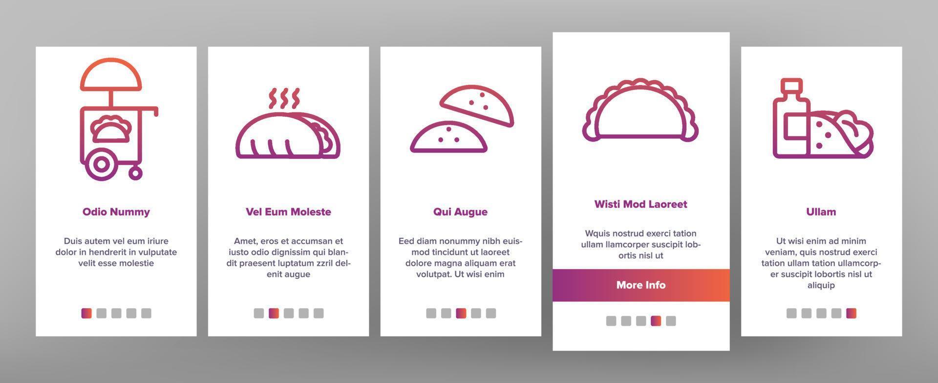 taco burrito onboarding ikoner som vektor