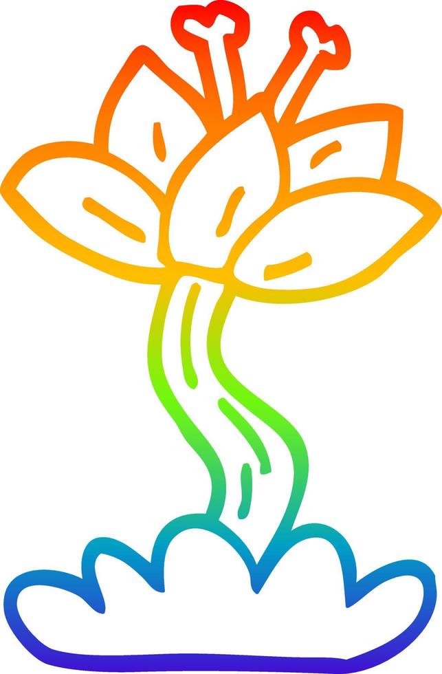Regenbogen-Gradientenlinie, die Cartoon-Lilly-Blume zeichnet vektor