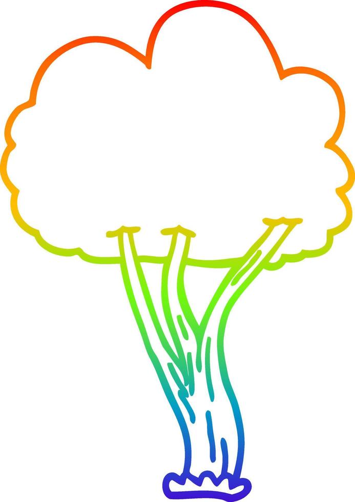 Regenbogen-Gradientenlinie Zeichnung Cartoon blühender Baum vektor