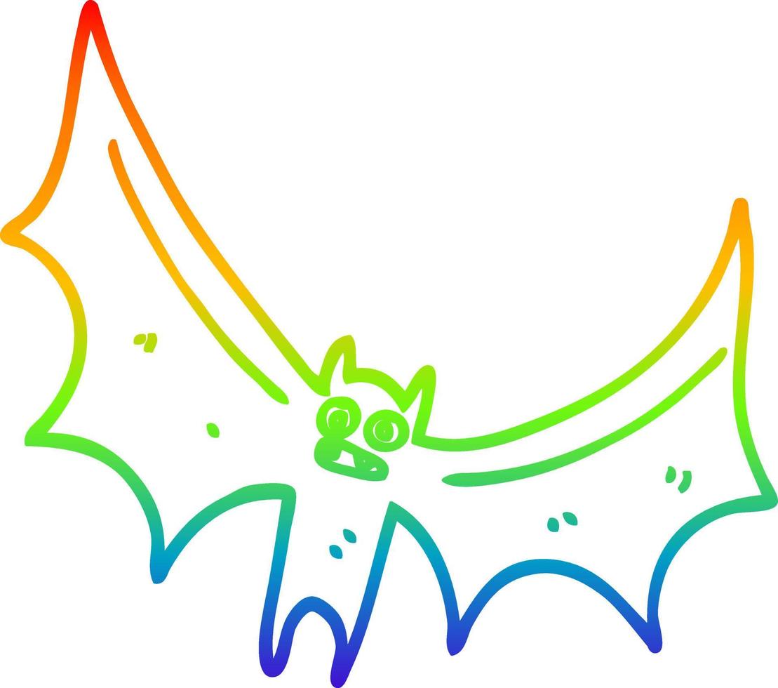 Regenbogen-Gradientenlinie Zeichnung Cartoon-Fledermaus vektor