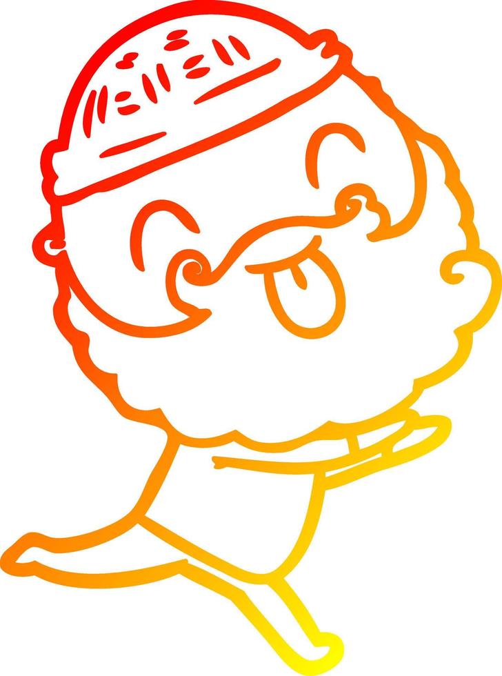 warme Farbverlaufslinie Zeichnung Laufender Mann mit Bart, der die Zunge herausstreckt vektor