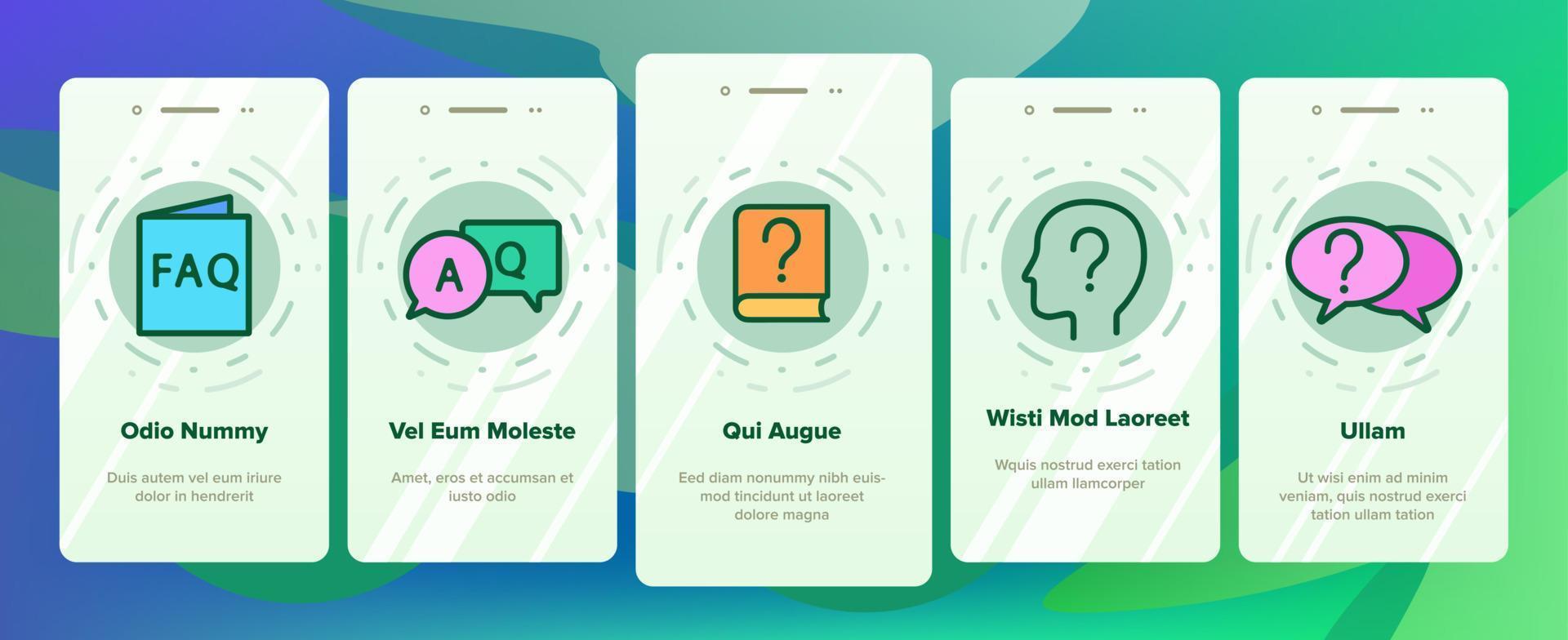 FAQ Vanliga frågor onboarding set vektor