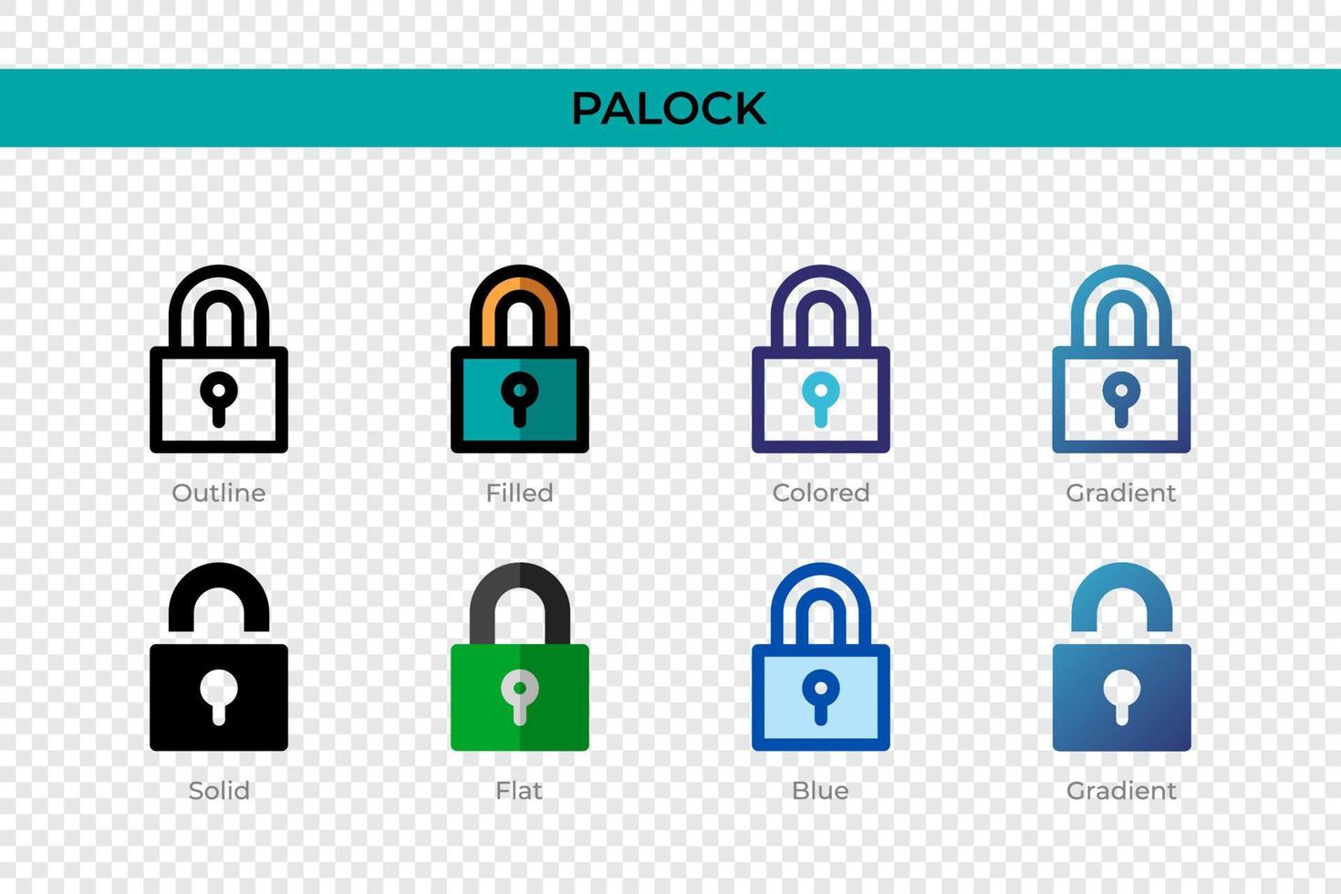 Palock-Symbol in verschiedenen Stilen. Palock-Vektorsymbole in Umrissen, soliden, farbigen, gefüllten, Farbverläufen und flachen Stilen. Symbol, Logoabbildung. Vektor-Illustration vektor