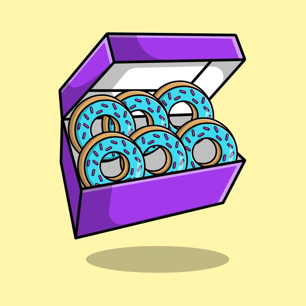 donut mit box cartoon vektor symbol illustration. flaches karikaturkonzept des essens