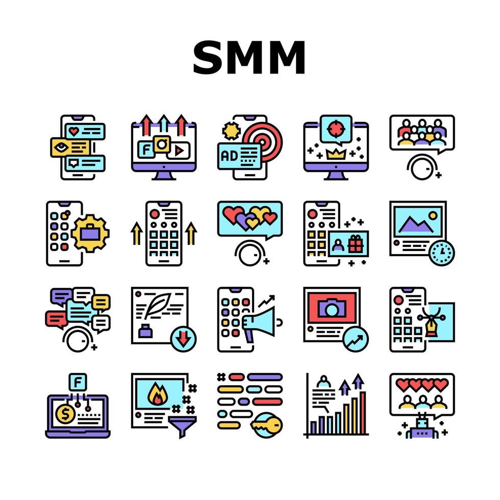 smm media marknadsföring samling ikoner set vektor