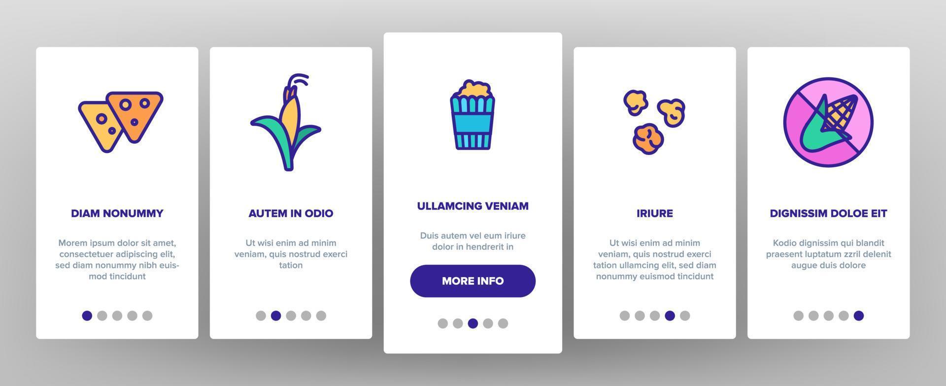onboarding-ikonen für maisnahrungsmittel stellten vektor ein