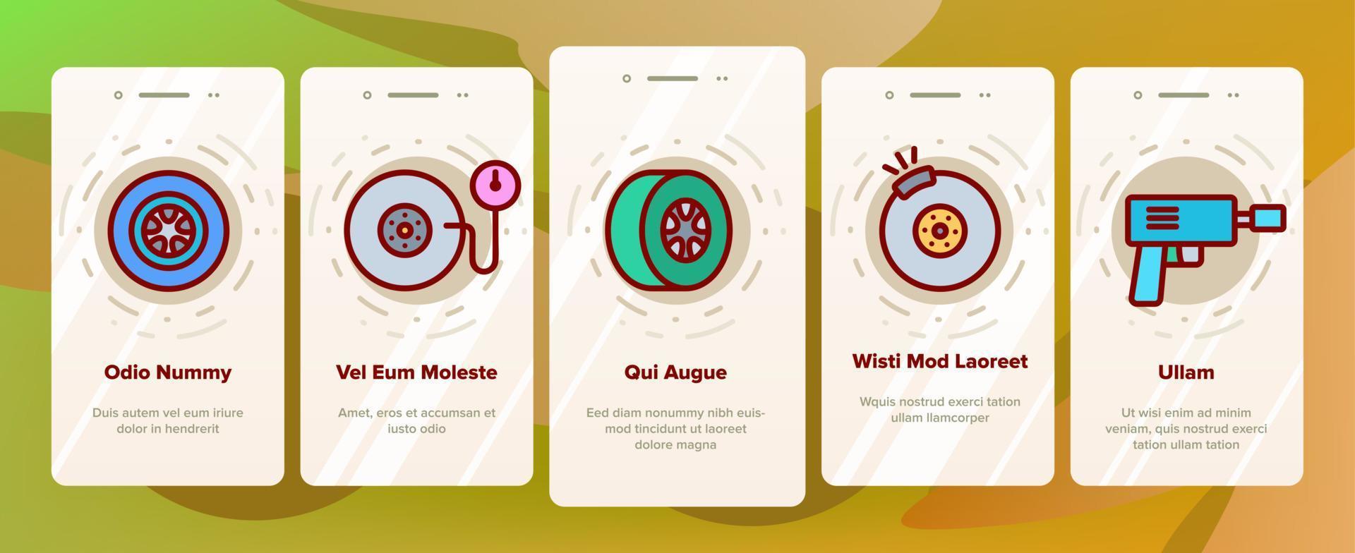 Onboarding-Symbole für Reifenräder setzen Vektor