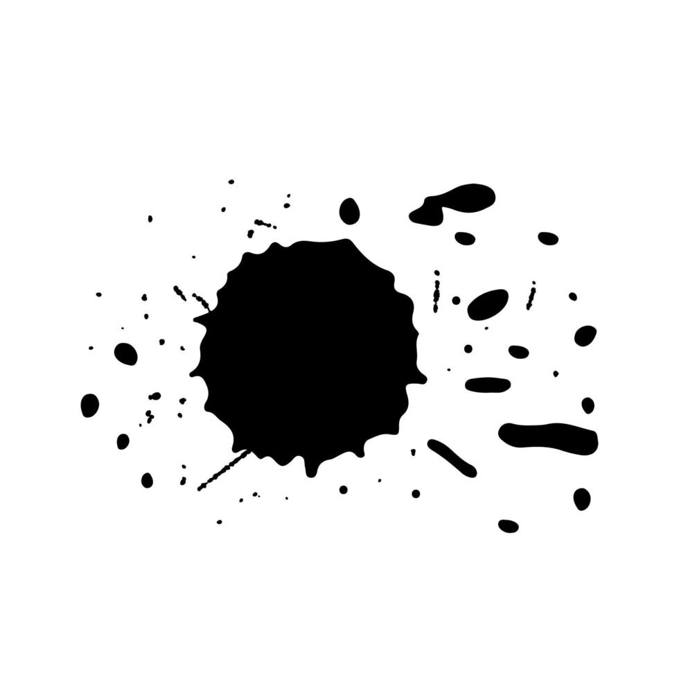 svart bläckfläck och prickar. droppar och stänk, fläckar av flytande färg. akvarell grunge vektor illustration.
