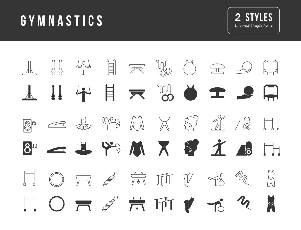 uppsättning enkla ikoner för gymnastik vektor