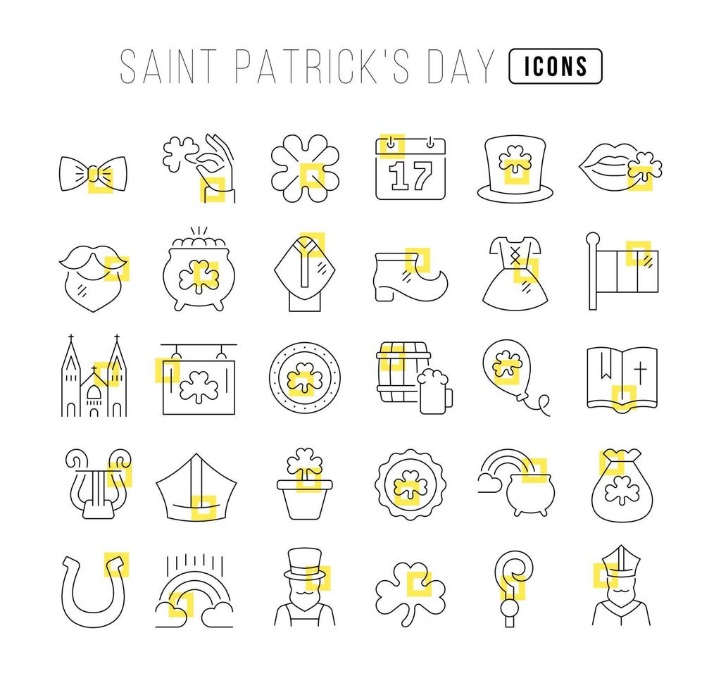 uppsättning linjära ikoner av Saint Patricks dag vektor