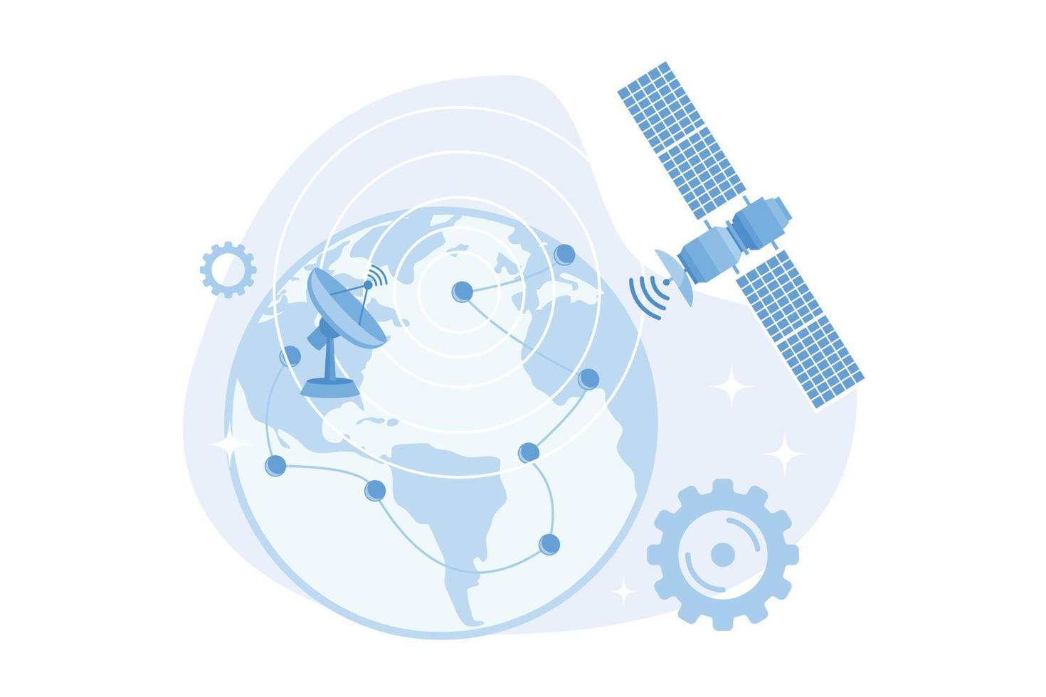 gps täckningsområde. jordobservation. rymdkommunikationsidé, satellitnavigering i omloppsbana, modern teknik. yttre rymden, kosmos, universum. vektor illustration