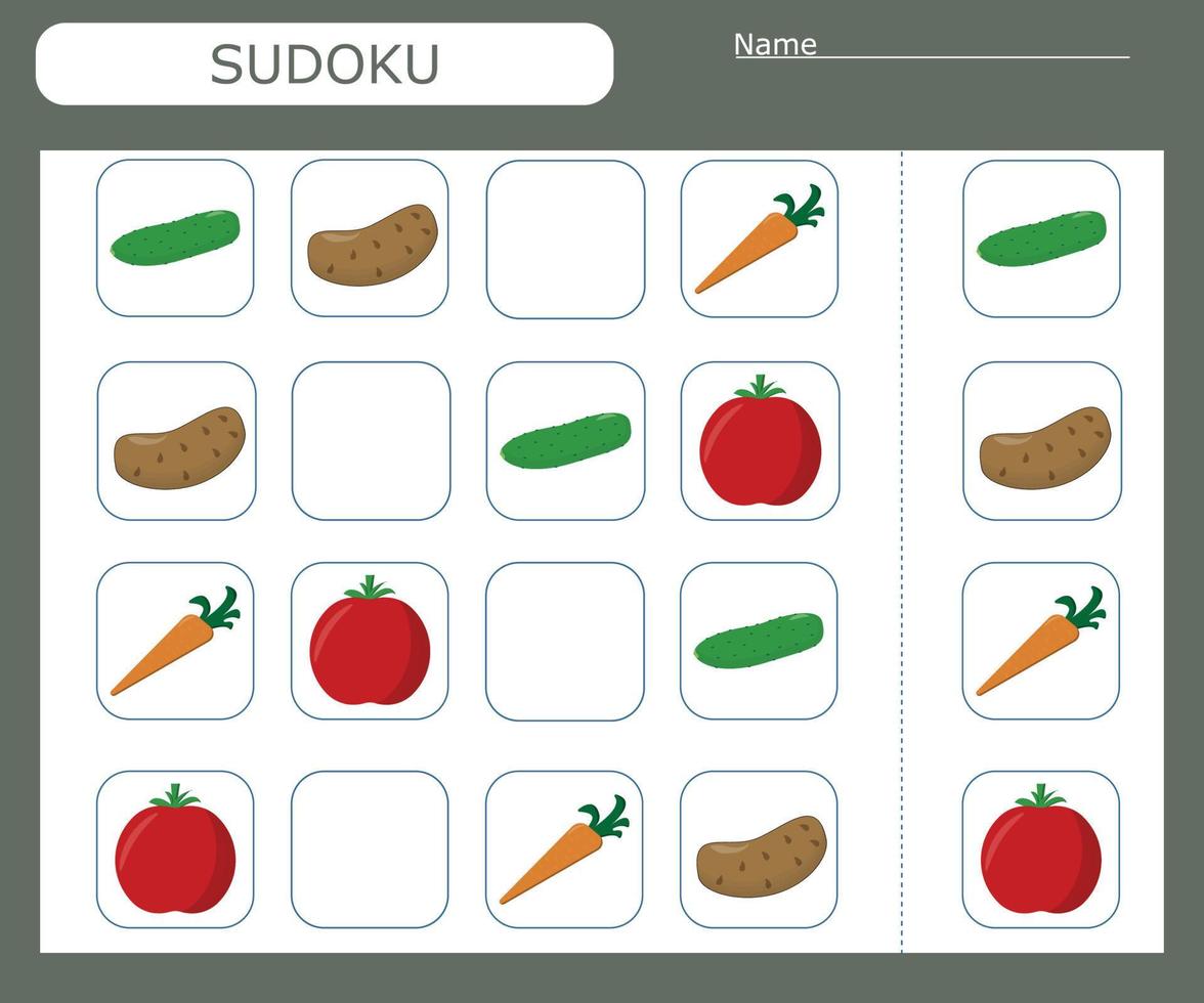 Sudoku-Spiel für Kinder mit Wildgemüse. Aktivitätsblatt für Kinder. vektor
