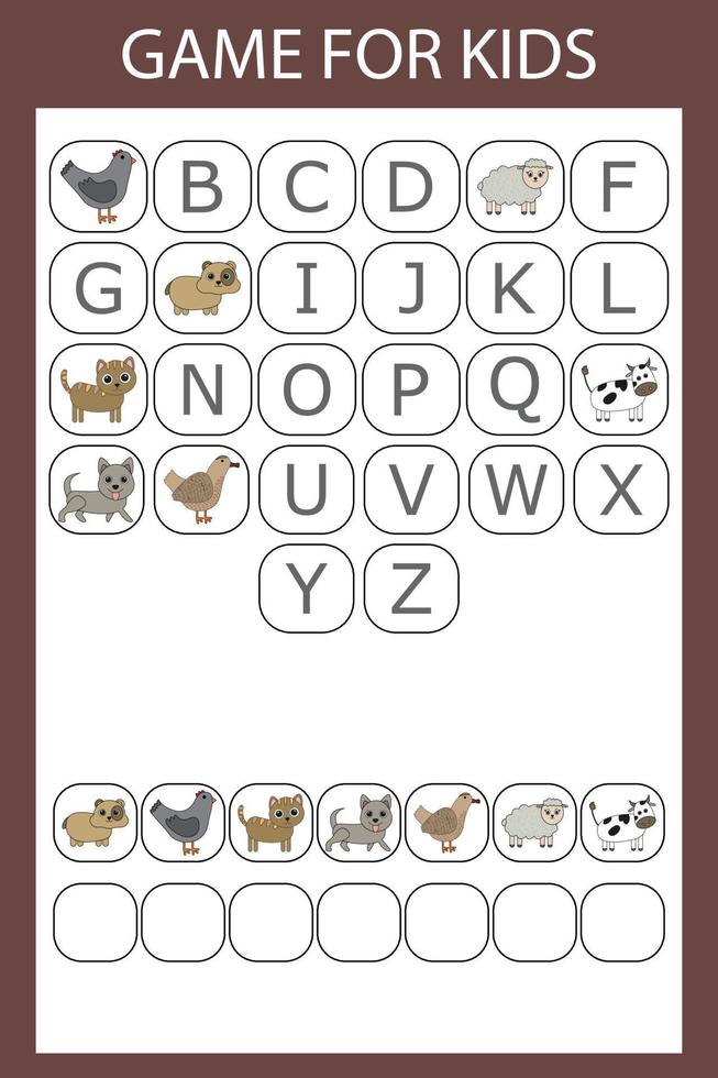alfabetisk logik för förskolebarn. samla ordet genom att lösa gåtan vektor