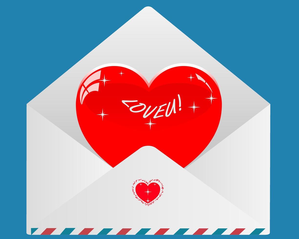 Valentinskarte in einem Umschlag auf blauem Hintergrund vektor