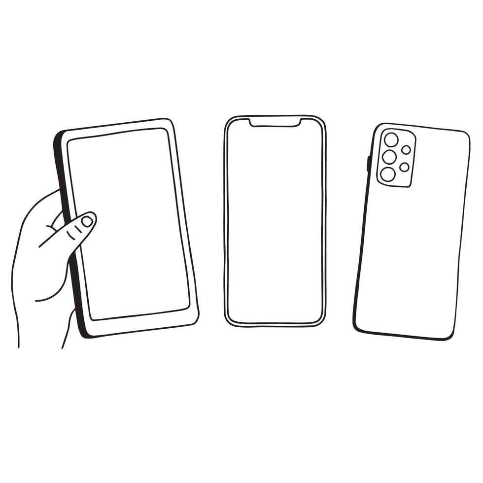 neues Smartphone und linke Hand. Vektorillustration auf weißem Hintergrund vektor