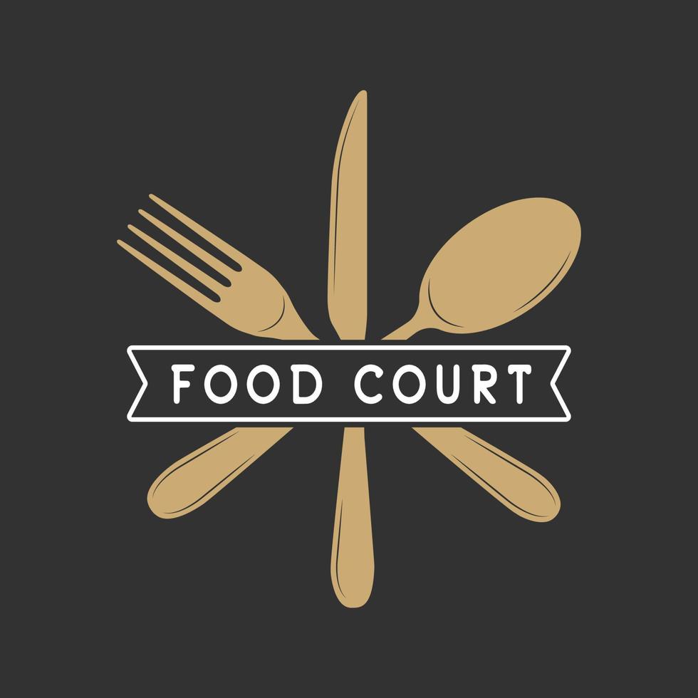 Vintage Restaurant oder Food Court Logo, Abzeichen und Emblem im Retro-Stil. Vektor