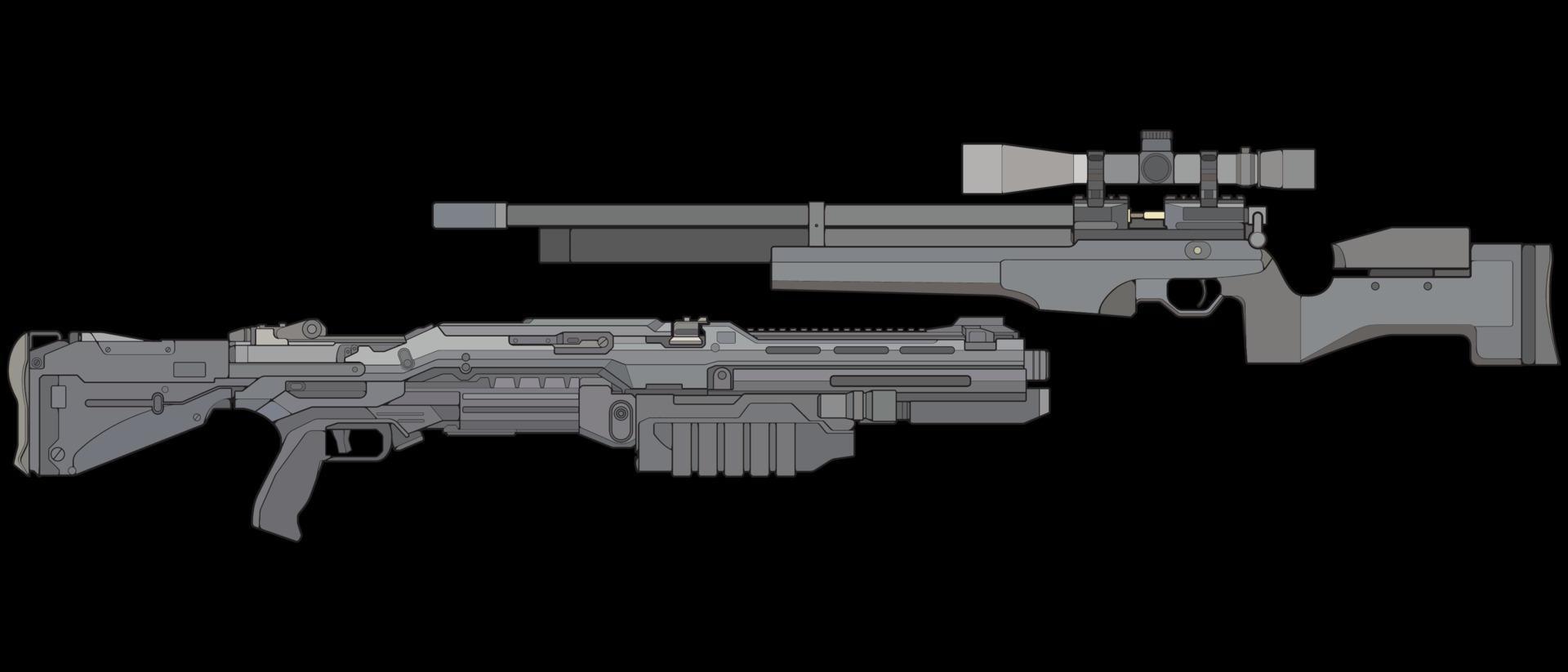 Satz Schusswaffenvektorstil, Schießpistole, Waffenillustration, Vektorlinie, Waffenillustration, moderne Waffe, militärisches Konzept, Pistole für das Training vektor