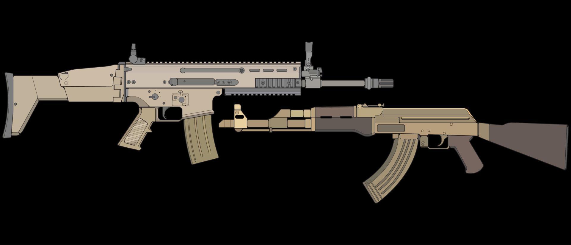 Satz Schusswaffenvektorstil, Schießpistole, Waffenillustration, Vektorlinie, Waffenillustration, moderne Waffe, militärisches Konzept, Pistole für das Training vektor