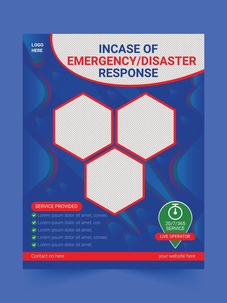 Vorlage für Flyer zur Reaktion auf Katastrophen im Notfall Vectoe eps 10 vektor