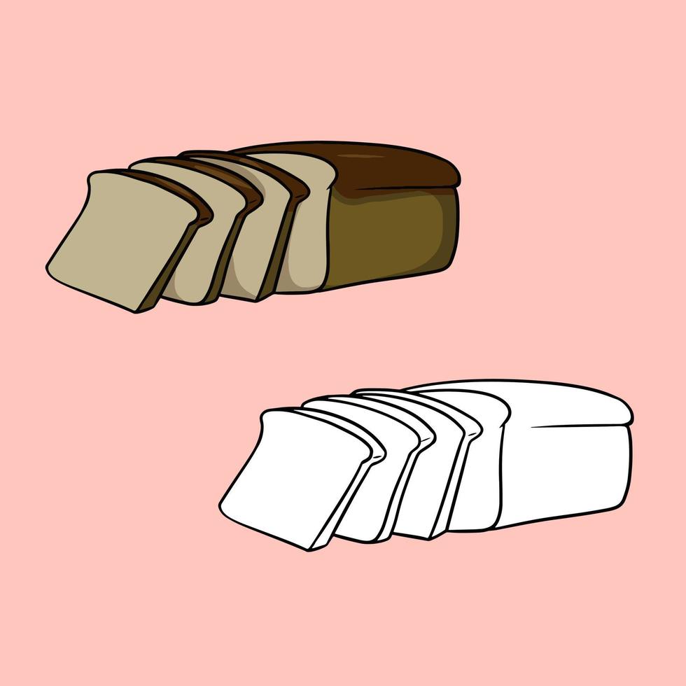 Eine Reihe von Bildern, Toastbrot mit geschnittenen Scheiben für Sandwiches, Vektorillustration im Cartoon-Stil auf farbigem Hintergrund vektor