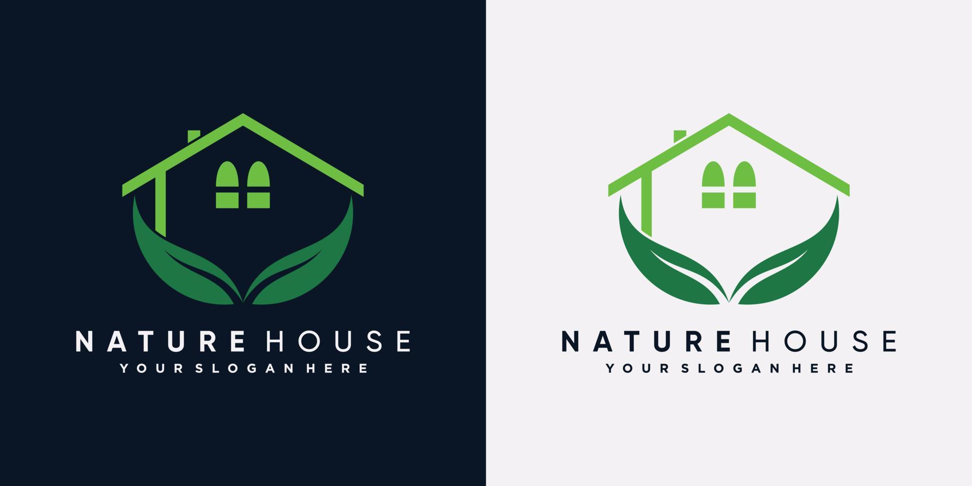 Naturhaus-Logo-Design-Vektorillustration mit Blattelement und grüner Farbe vektor