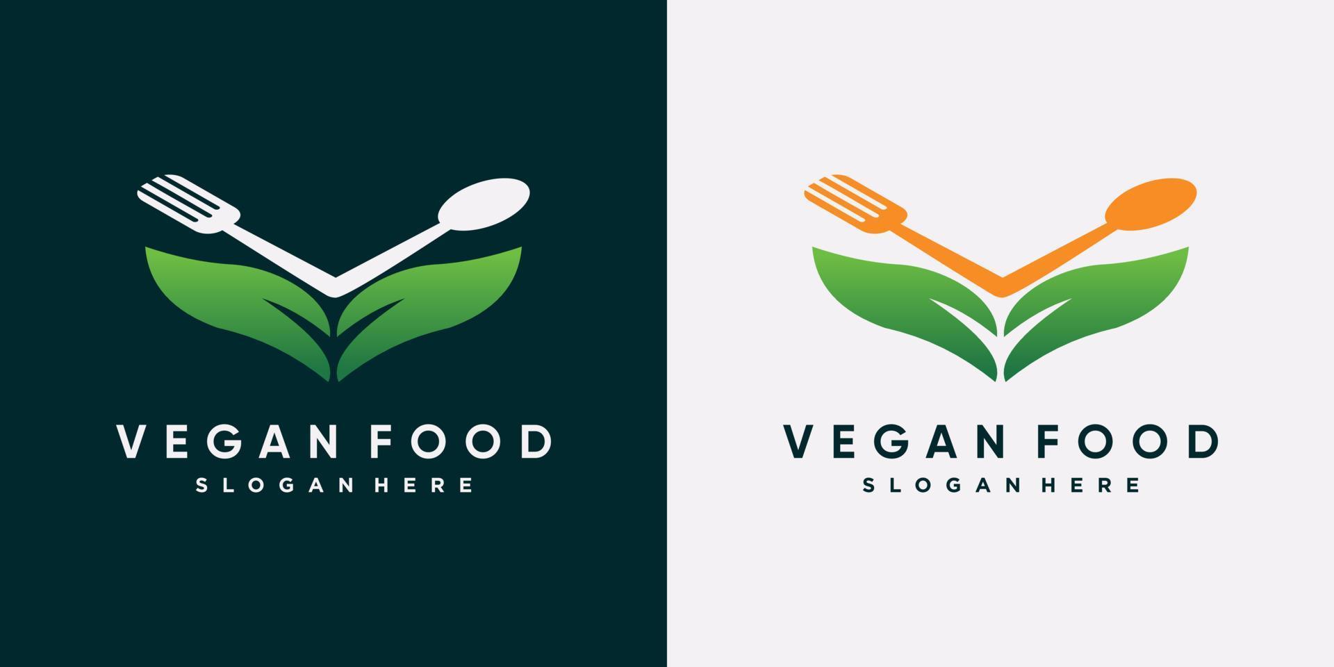 vegan mat logotyp designmall för restaurang med kreativa element vektor