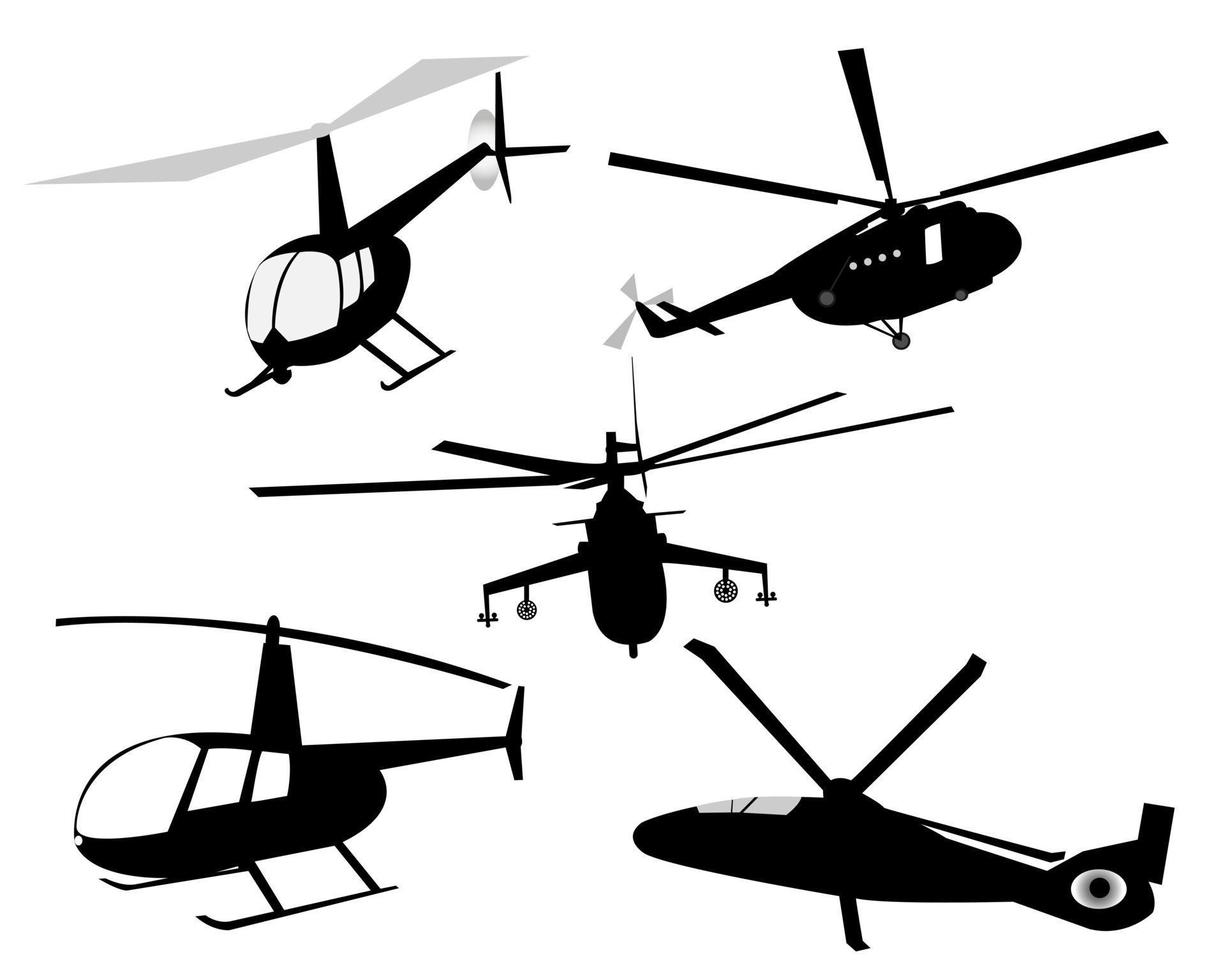 fem helikoptrar på en vit bakgrund vektor
