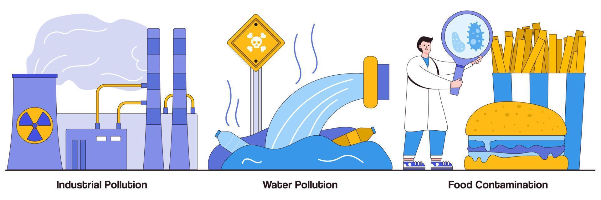 industriell, vattenförgiftande föroreningar och livsmedelsföroreningar illustrerad förpackning vektor