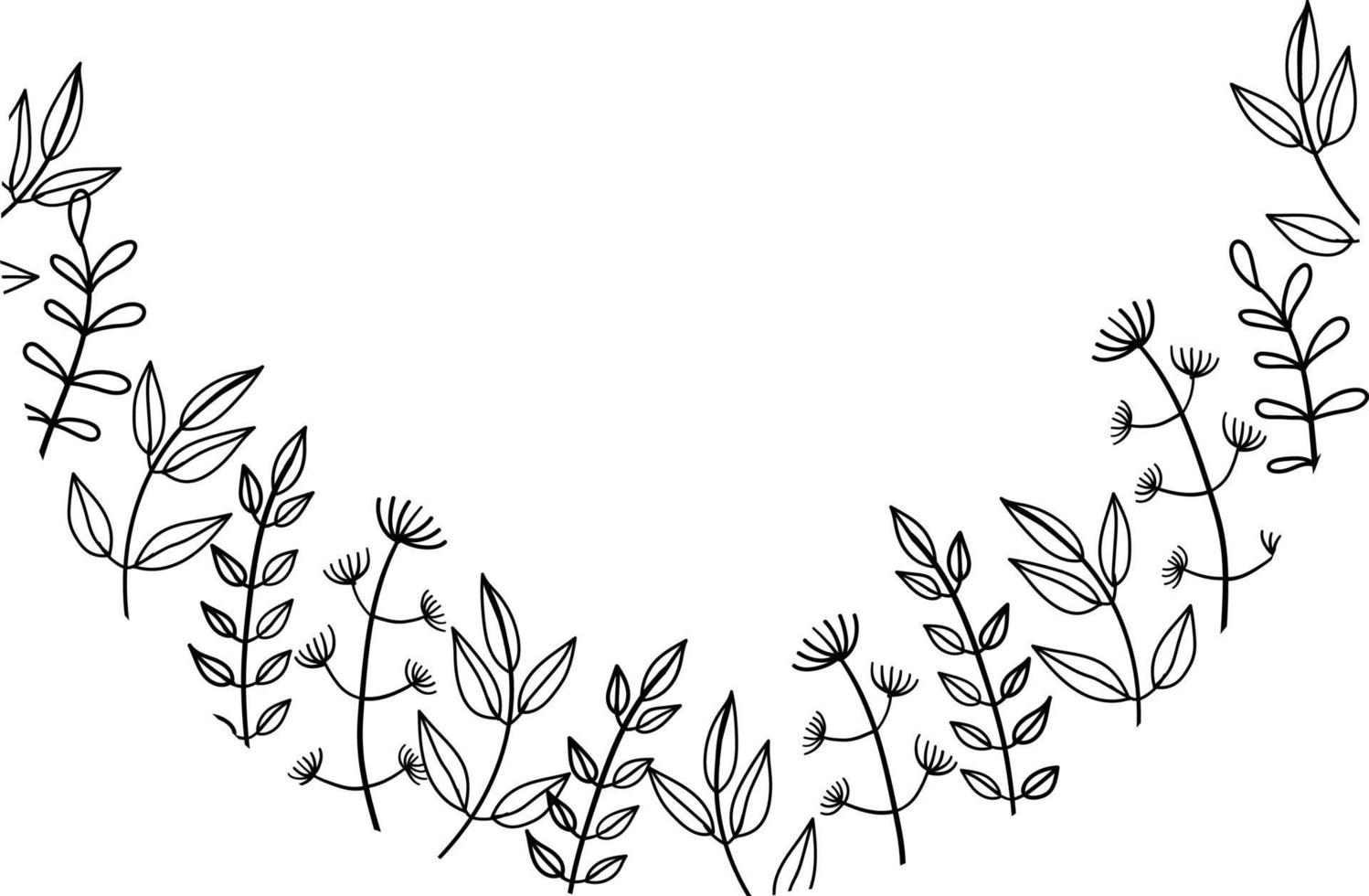 doodle rund ram med löv och kvistar. vektor illustration isolerade på vitt